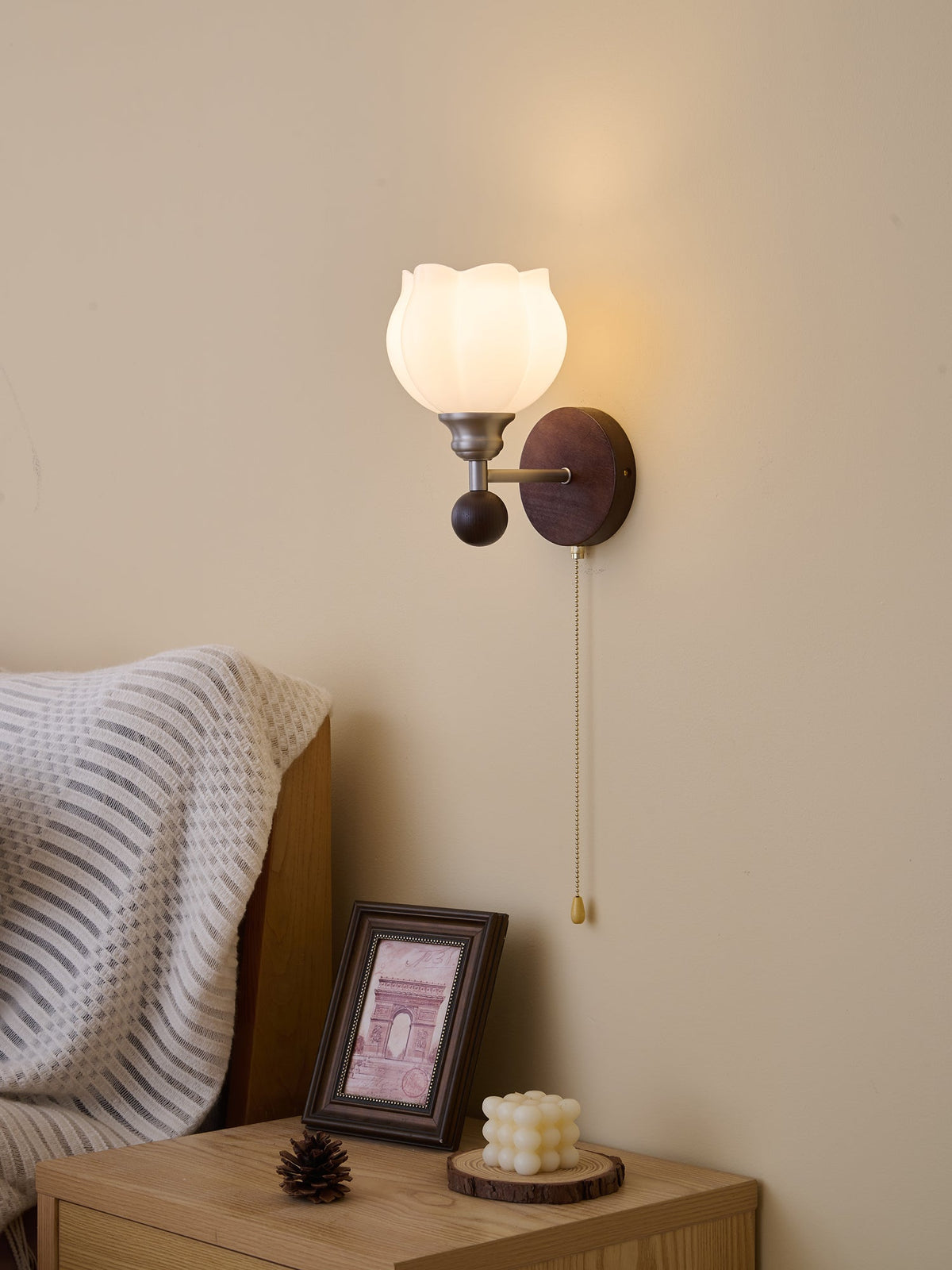 Lucille Hexagonal Glass Wall Sconce with Wood and Metal Accents