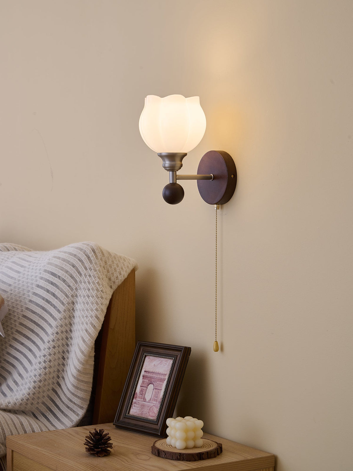 Lucille Hexagonal Glass Wall Sconce with Wood and Metal Accents