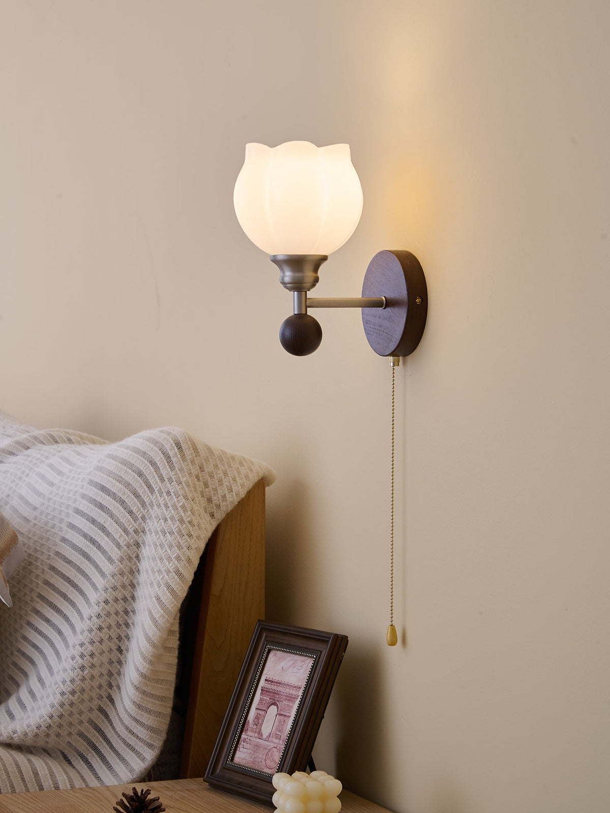 Lucille Hexagonal Glass Wall Sconce with Wood and Metal Accents