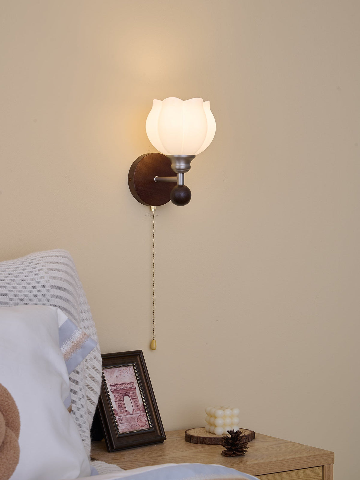 Lucille Hexagonal Glass Wall Sconce with Wood and Metal Accents