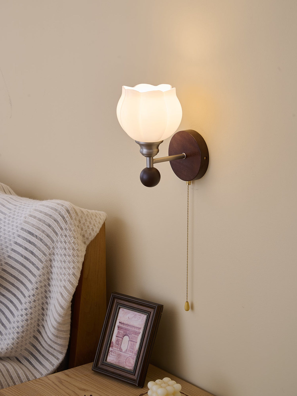 Lucille Hexagonal Glass Wall Sconce with Wood and Metal Accents