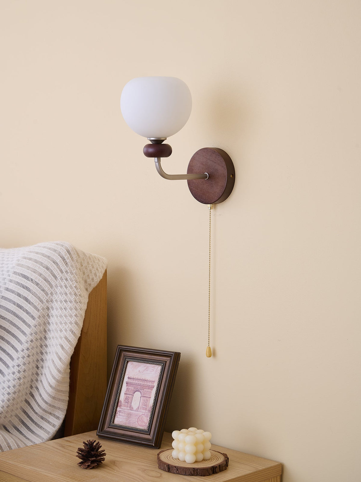 Lucille Hexagonal Glass Wall Sconce with Wood and Metal Accents