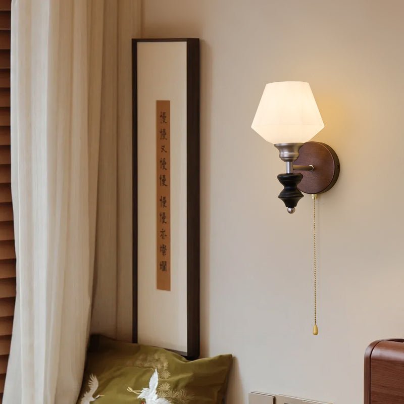 Lucille Hexagonal Glass Wall Sconce with Wood and Metal Accents