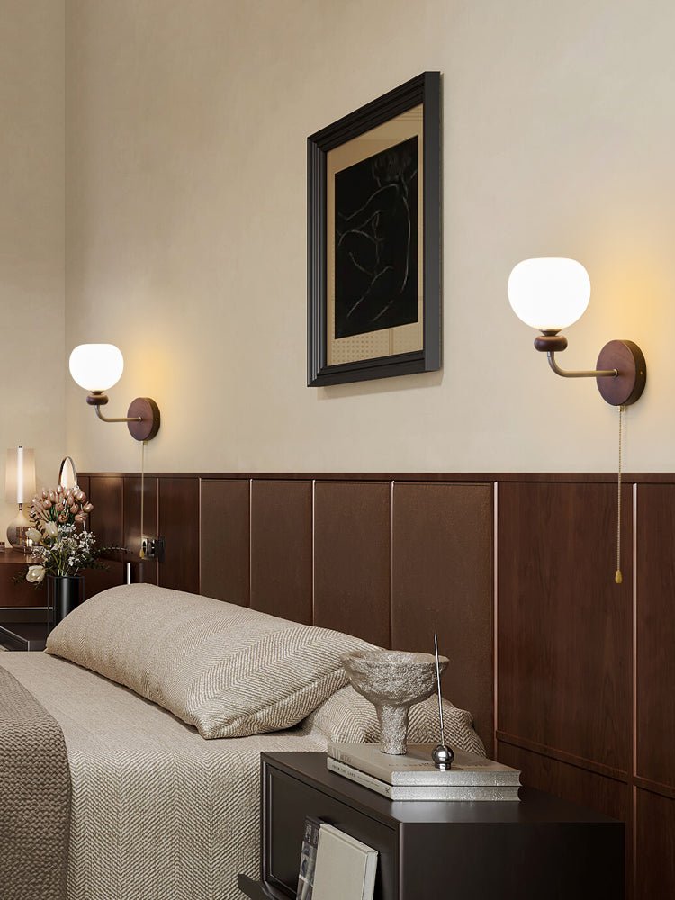 Lucille Hexagonal Glass Wall Sconce with Wood and Metal Accents