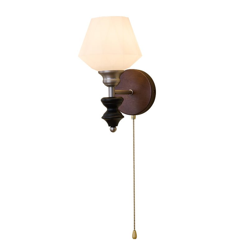 Lucille Hexagonal Glass Wall Sconce with Wood and Metal Accents