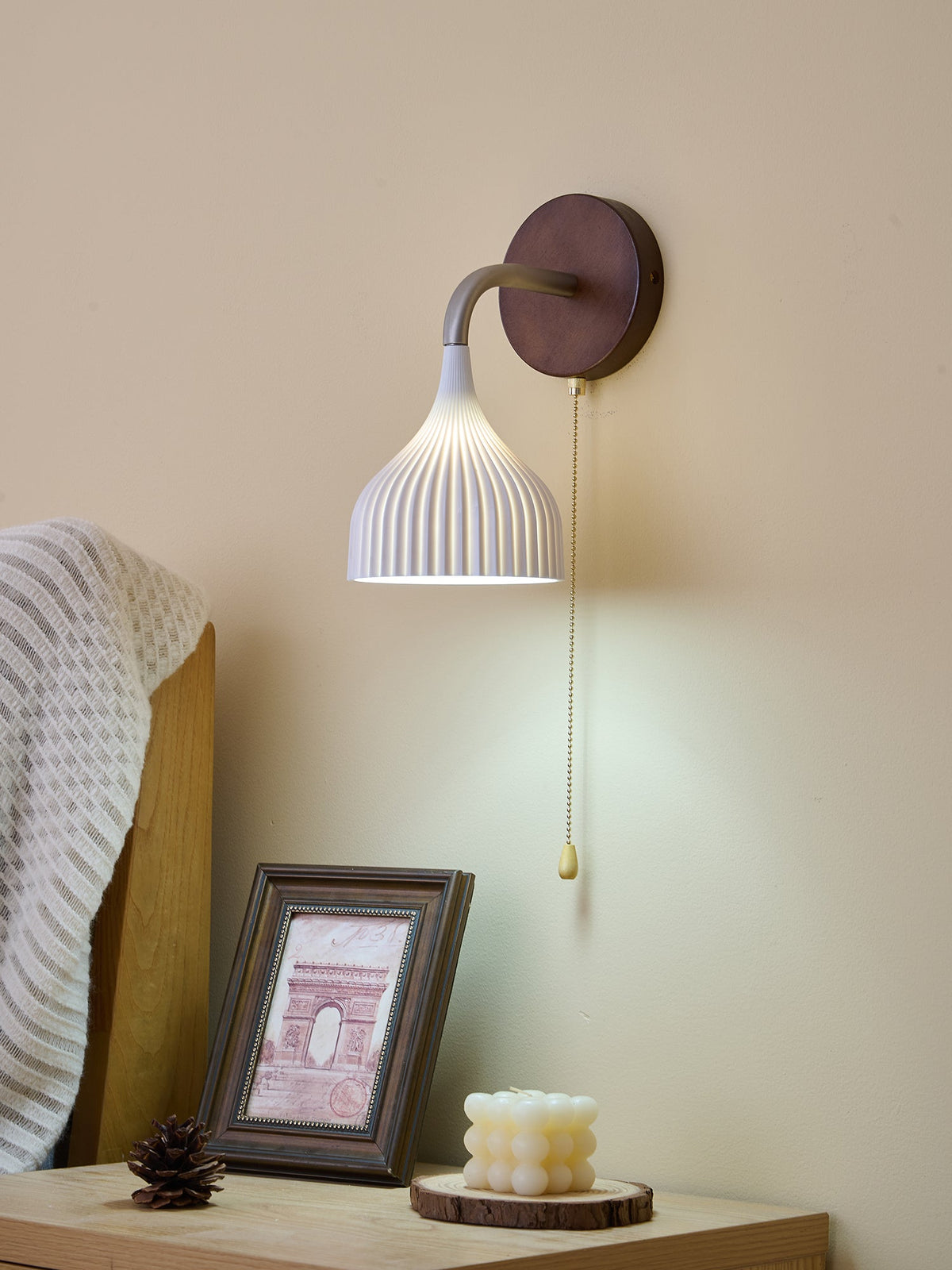 Lucina Wall Sconce in Walnut and Fluted Glass for Modern Interiors