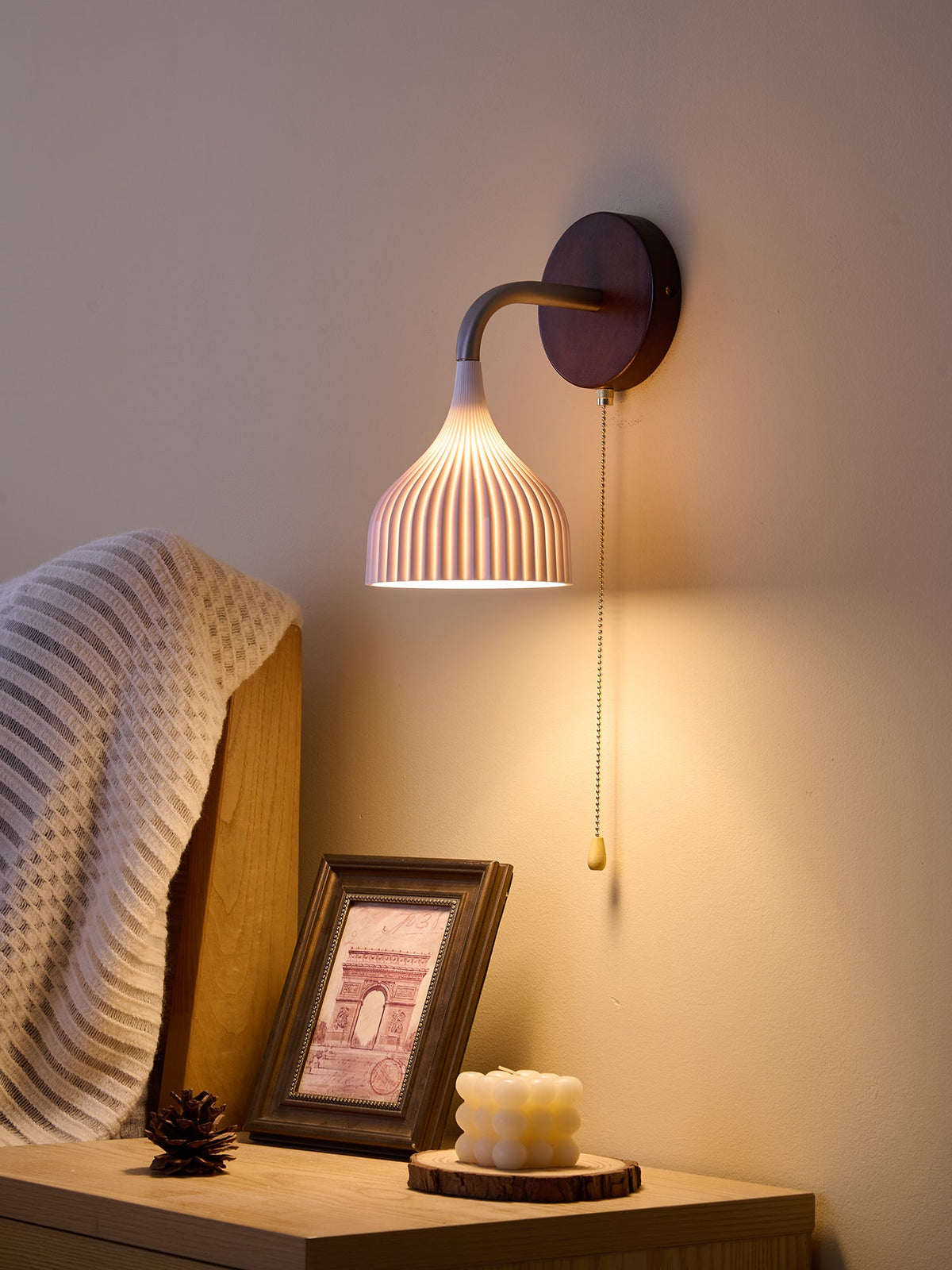 Lucina Wall Sconce in Walnut and Fluted Glass for Modern Interiors