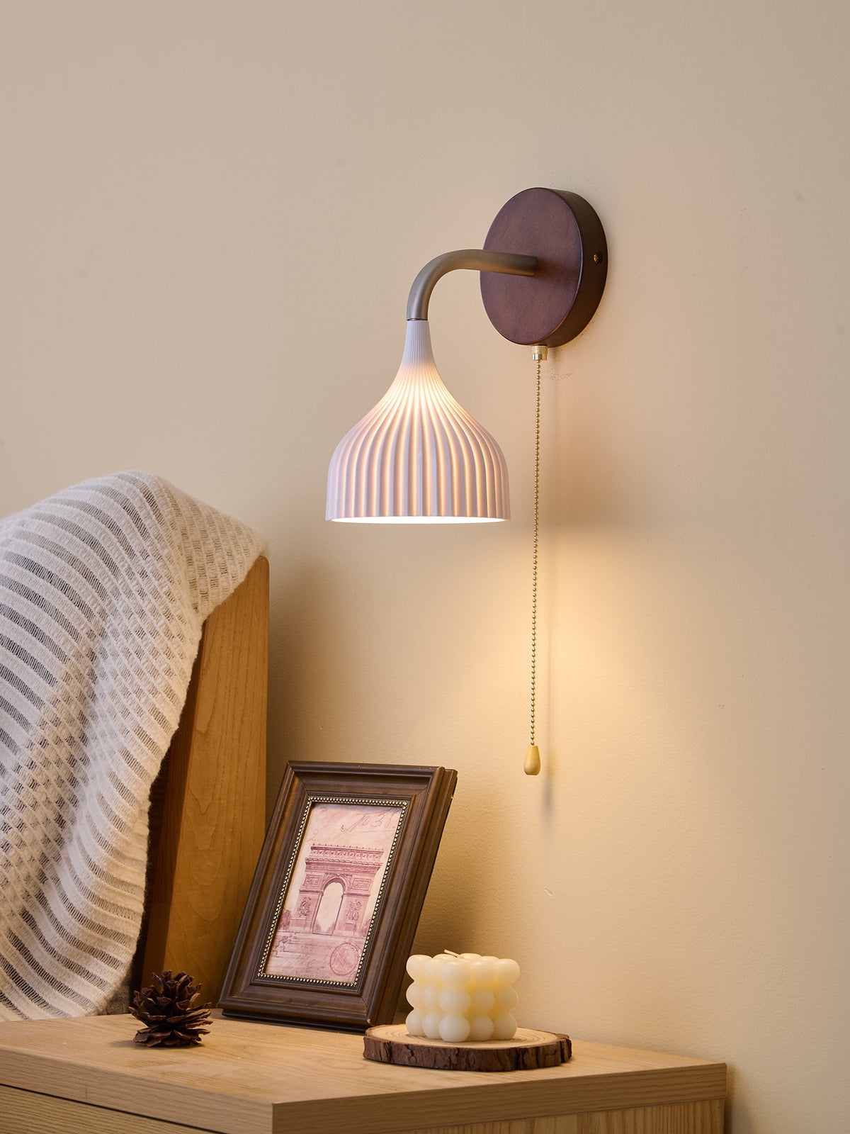 Lucina Wall Sconce in Walnut and Fluted Glass for Modern Interiors
