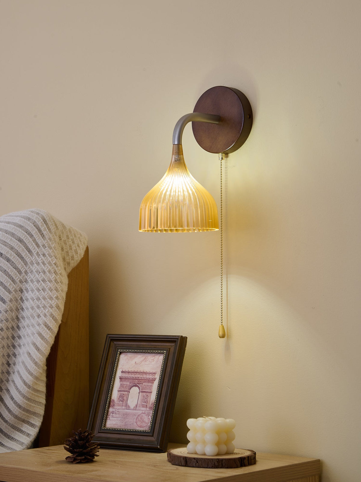 Lucina Wall Sconce in Walnut and Fluted Glass for Modern Interiors