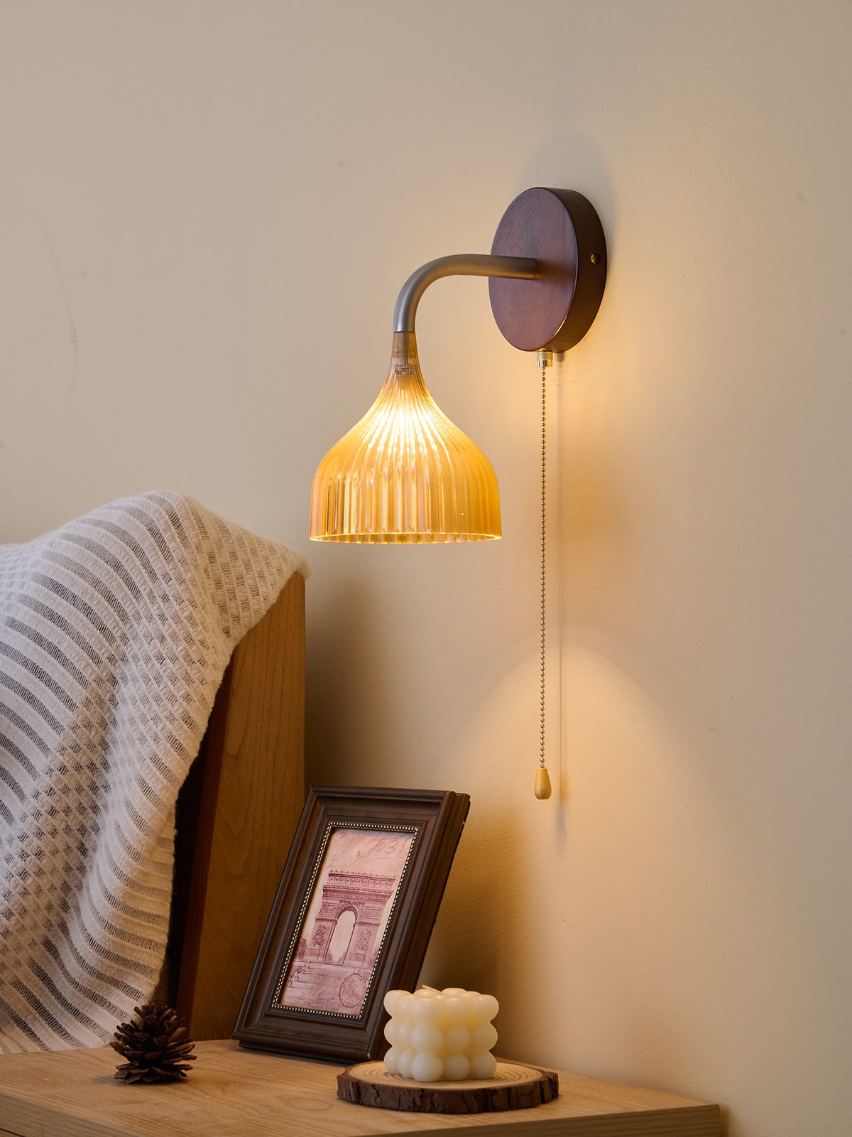 Lucina Wall Sconce in Walnut and Fluted Glass for Modern Interiors