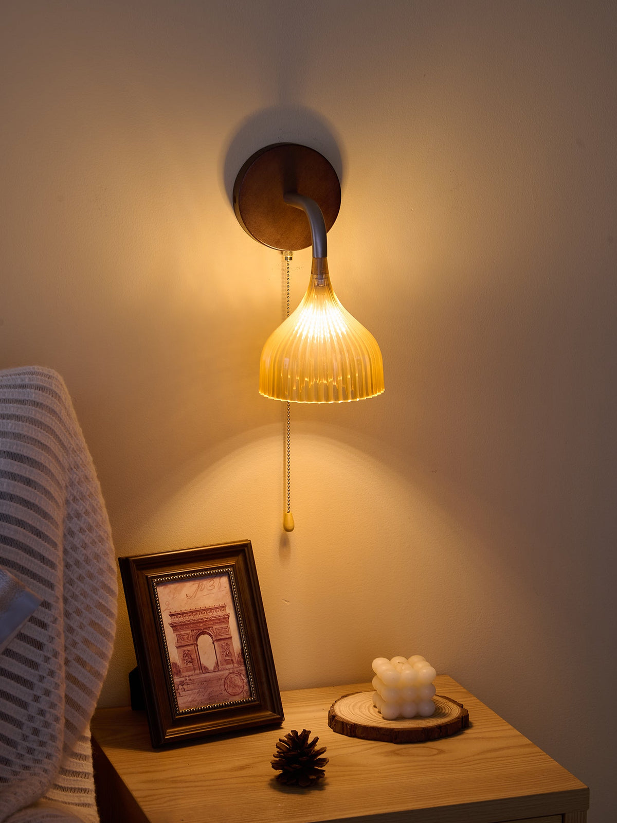 Lucina Wall Sconce in Walnut and Fluted Glass for Modern Interiors