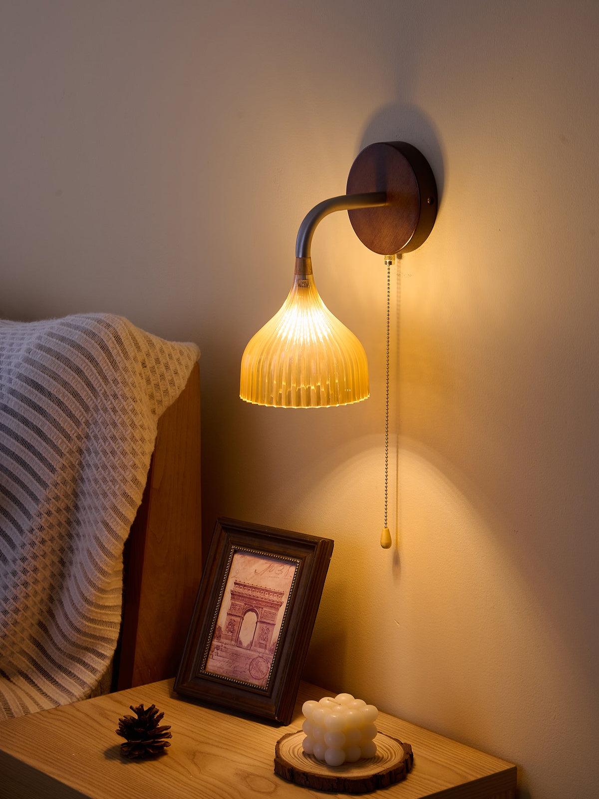 Lucina Wall Sconce in Walnut and Fluted Glass for Modern Interiors