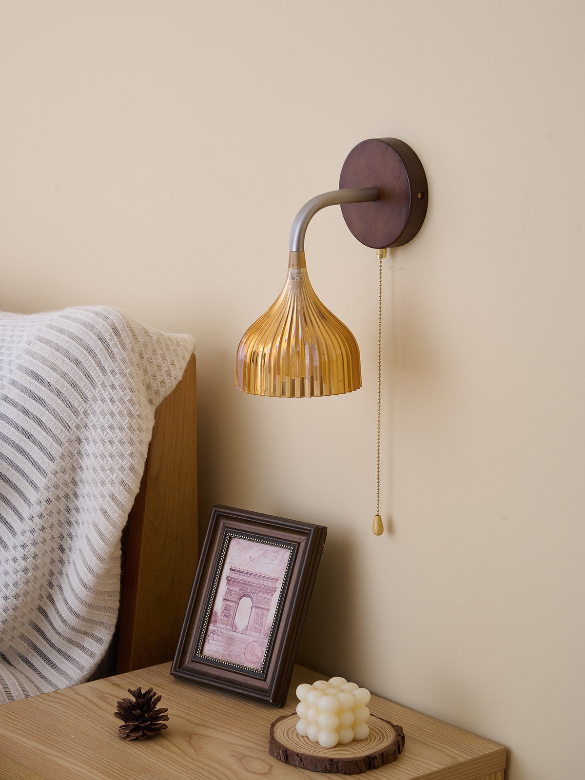 Lucina Wall Sconce in Walnut and Fluted Glass for Modern Interiors