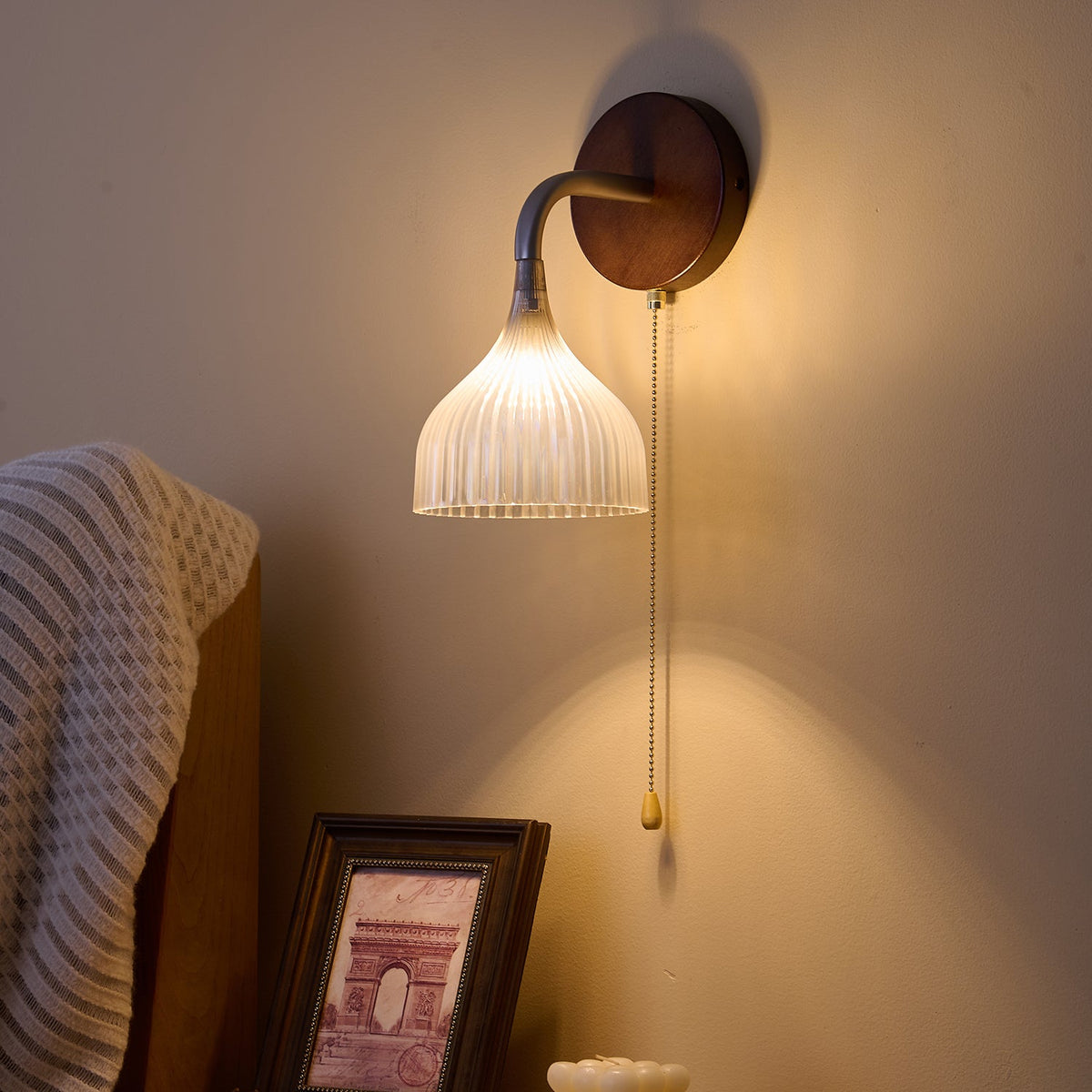 Lucina Wall Sconce in Walnut and Fluted Glass for Modern Interiors