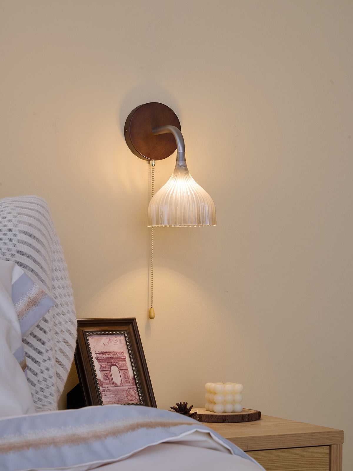 Lucina Wall Sconce in Walnut and Fluted Glass for Modern Interiors