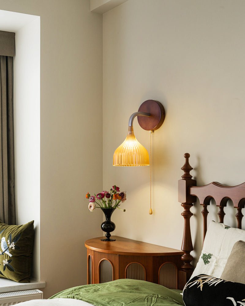 Lucina Wall Sconce in Walnut and Fluted Glass for Modern Interiors