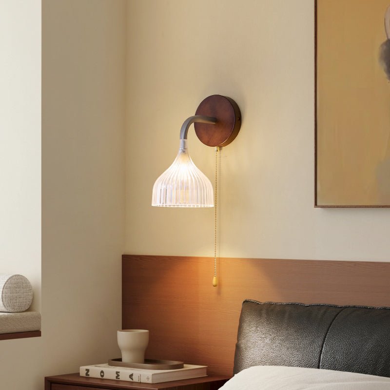 Lucina Wall Sconce in Walnut and Fluted Glass for Modern Interiors