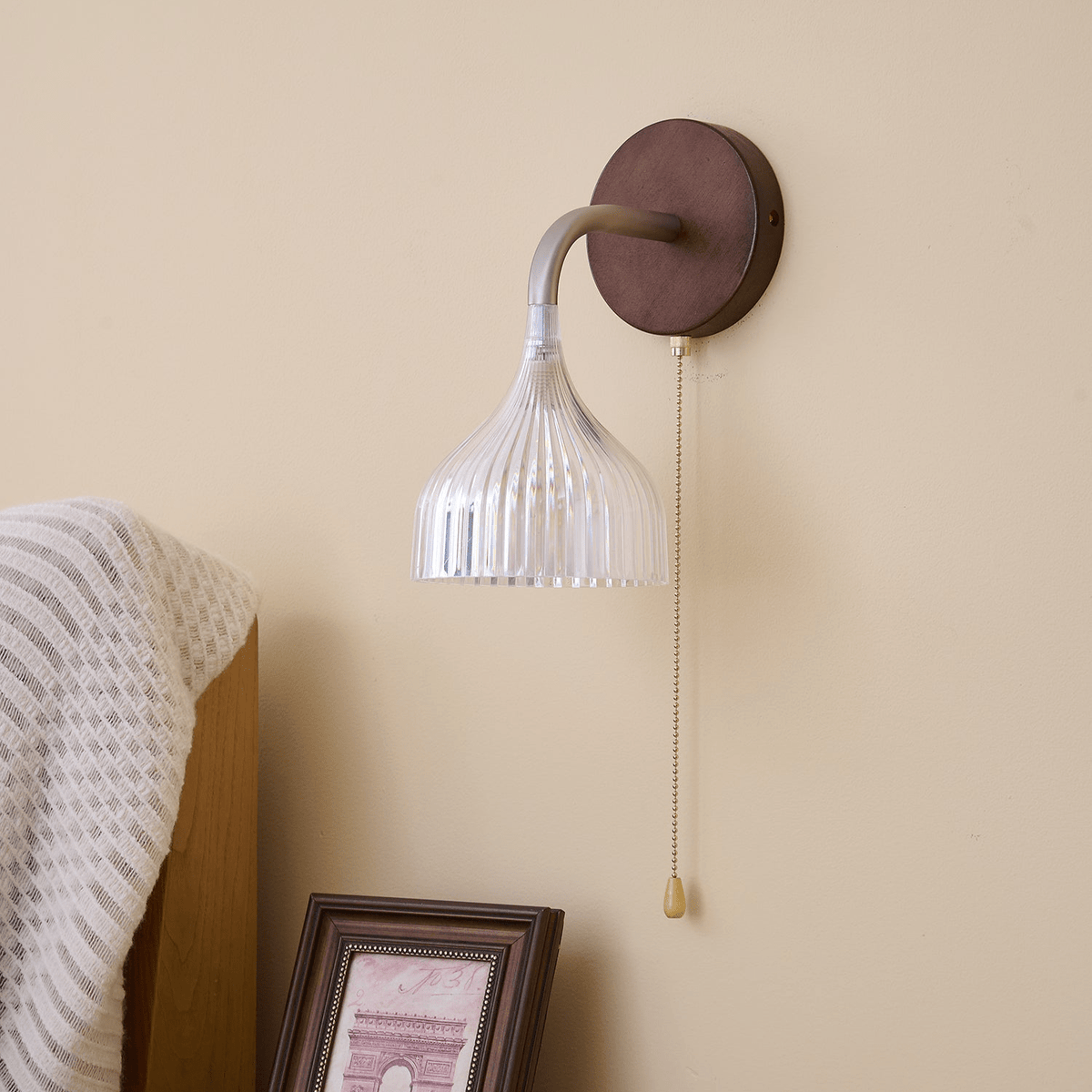 Lucina Wall Sconce in Walnut and Fluted Glass for Modern Interiors