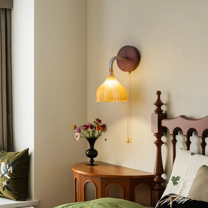 Lucina Wall Sconce in Walnut and Fluted Glass for Modern Interiors