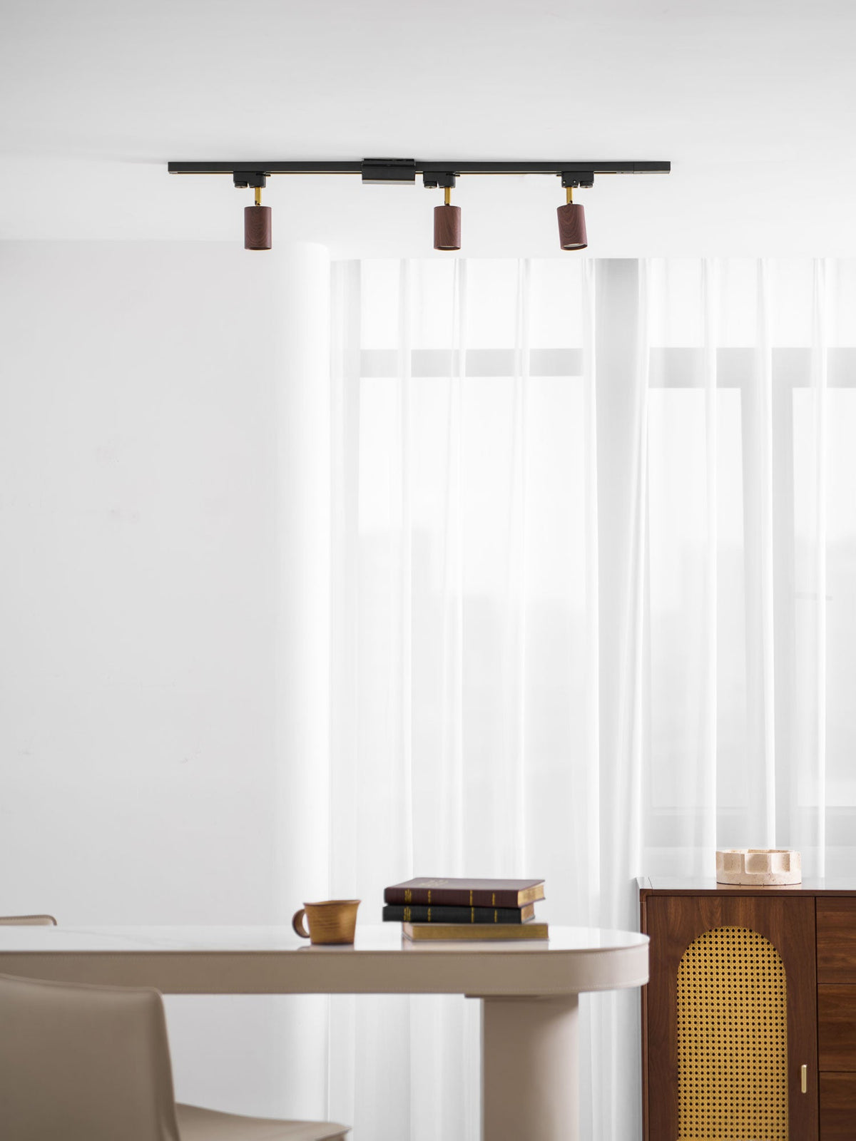 Luma Flex Adjustable LED Track Lighting with Walnut Wood Grain Finish