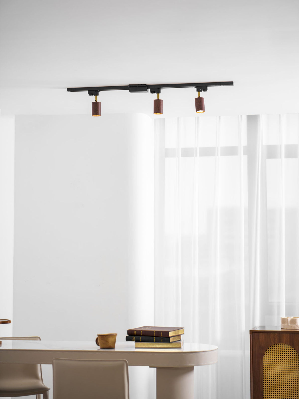 Luma Flex Adjustable LED Track Lighting with Walnut Wood Grain Finish