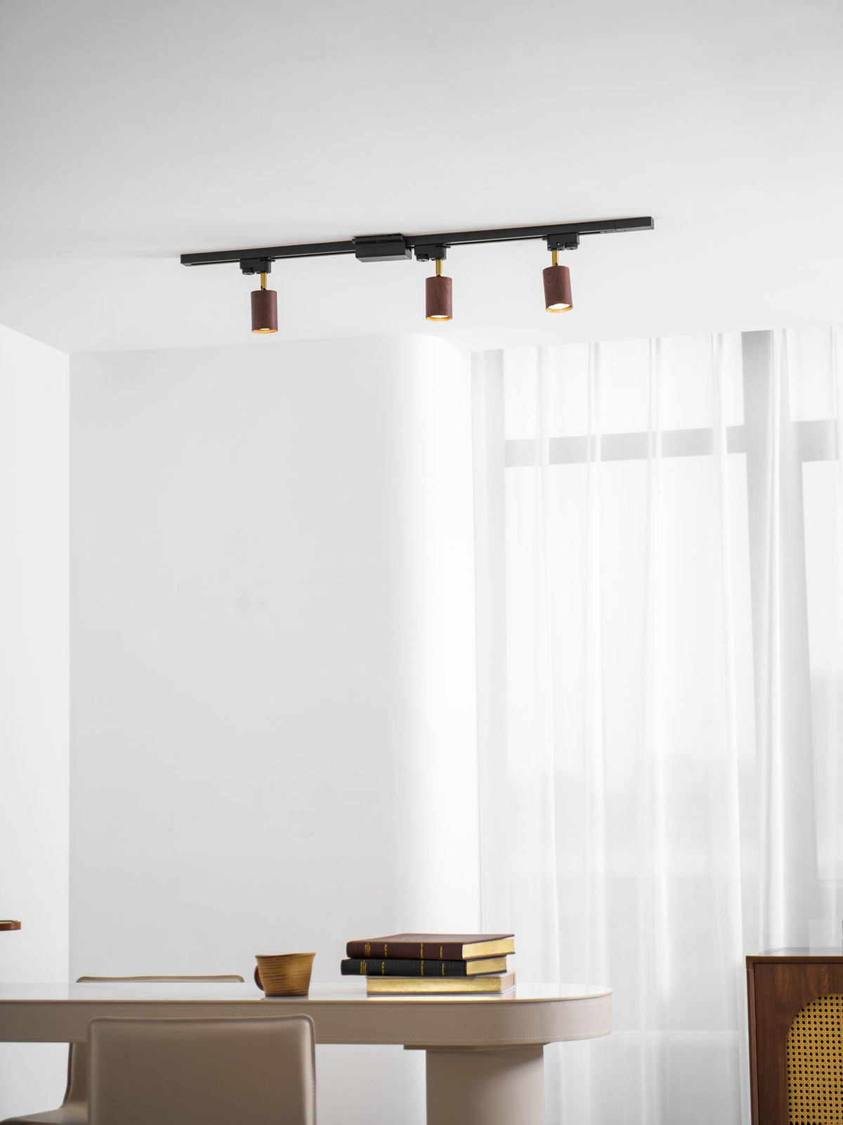 Luma Flex Adjustable LED Track Lighting with Walnut Wood Grain Finish