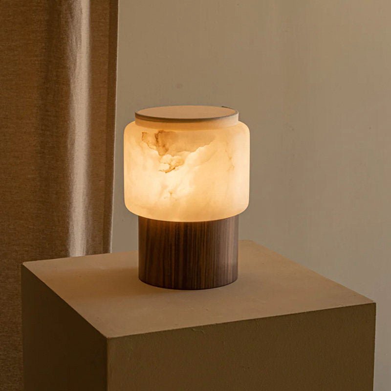 Luma Core Alabaster Table Lamp – Modern Wood & LED Desk Light