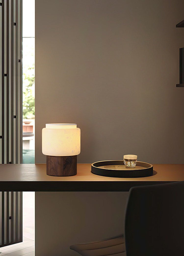 Luma Core Alabaster Table Lamp – Modern Wood & LED Desk Light