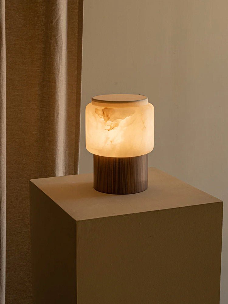 Luma Core Alabaster Table Lamp – Modern Wood & LED Desk Light