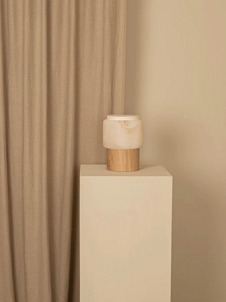 Luma Core Alabaster Table Lamp – Modern Wood & LED Desk Light