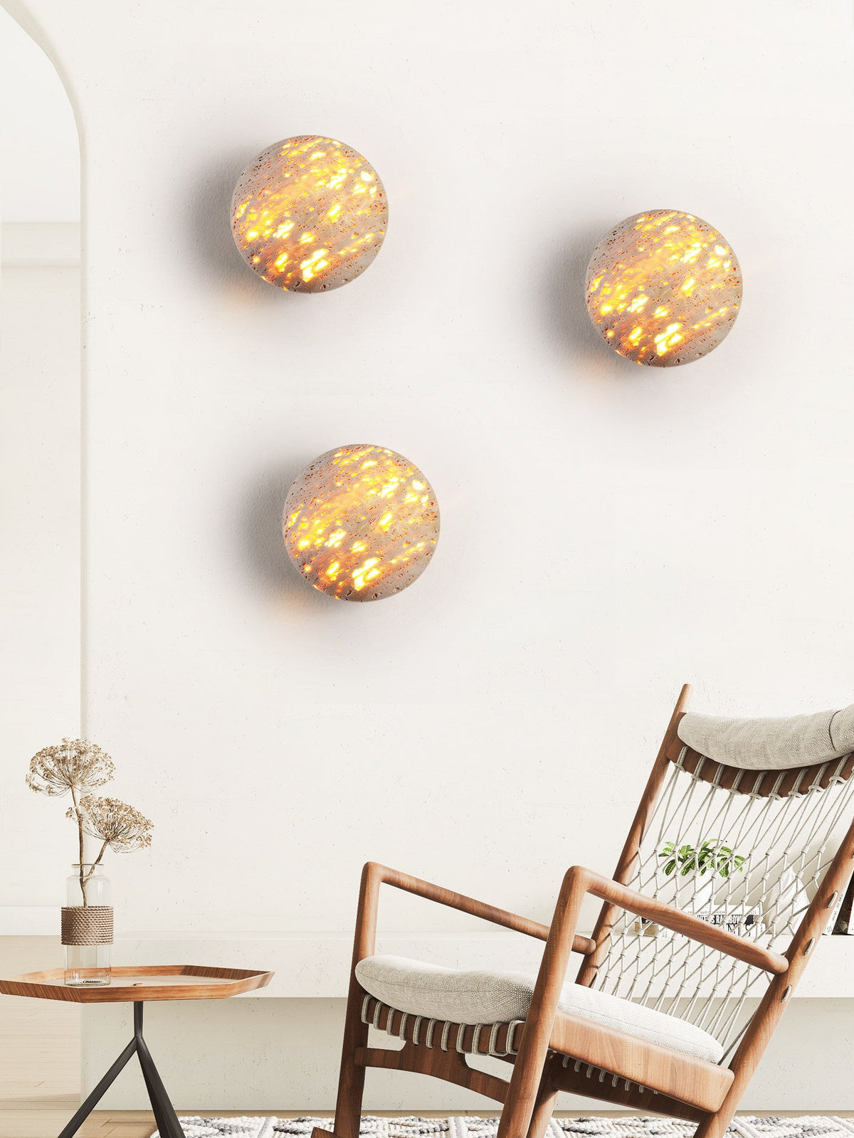 Luma Stone Wall Sconce in Yellow Travertine | Sculptural LED Wall Light