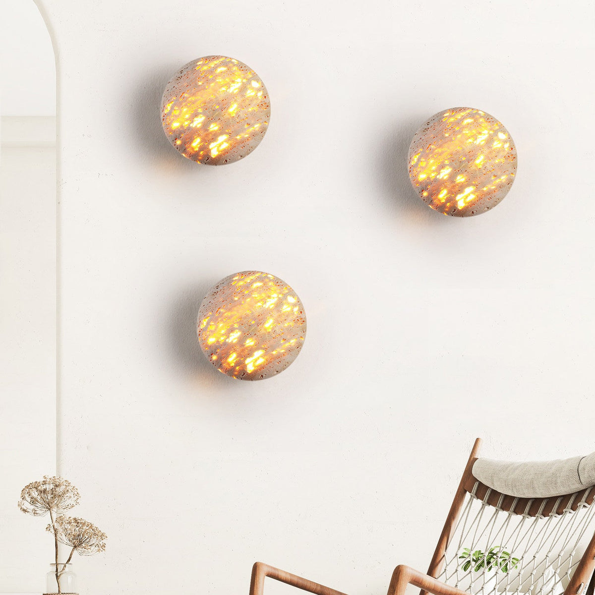 Luma Stone Wall Sconce in Yellow Travertine | Sculptural LED Wall Light
