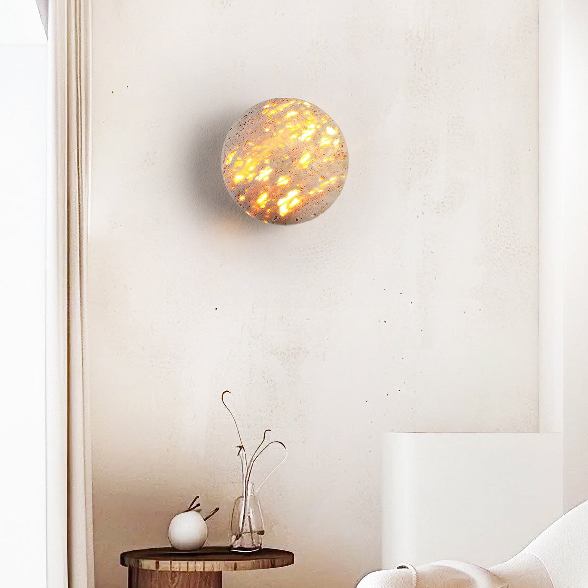 Luma Stone Wall Sconce in Yellow Travertine | Sculptural LED Wall Light