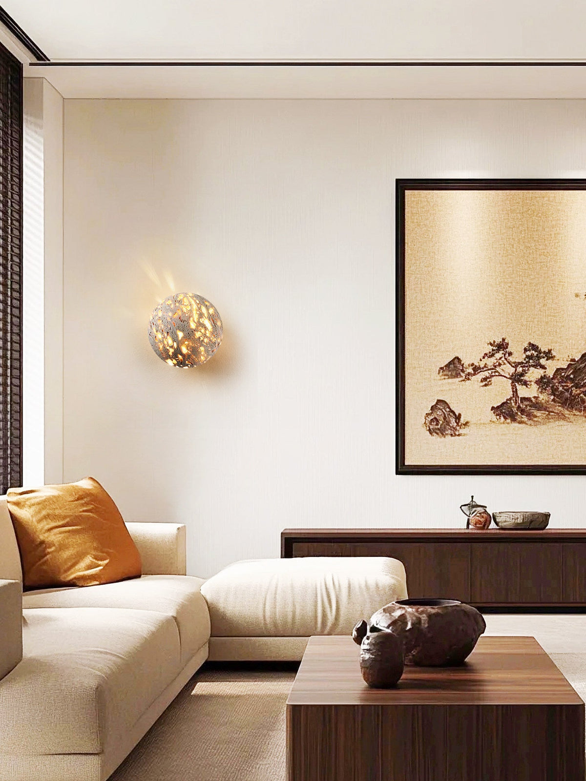 Luma Vein Stone Sphere Wall Sconce in Yellow Travertine