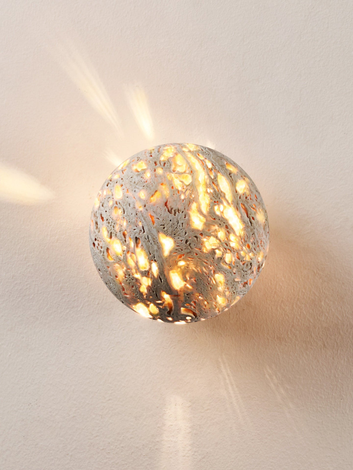 Luma Vein Stone Sphere Wall Sconce in Yellow Travertine