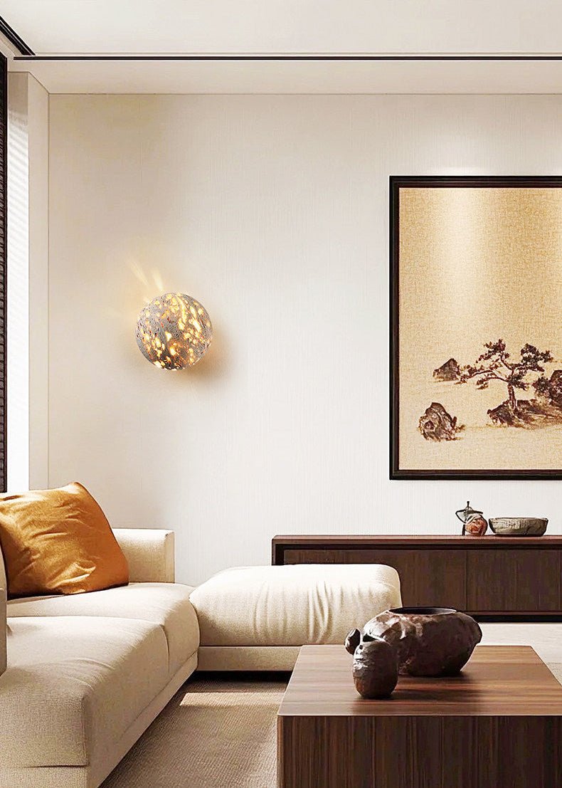 Luma Vein Stone Sphere Wall Sconce in Yellow Travertine