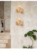 Luma Vein Stone Sphere Wall Sconce in Yellow Travertine