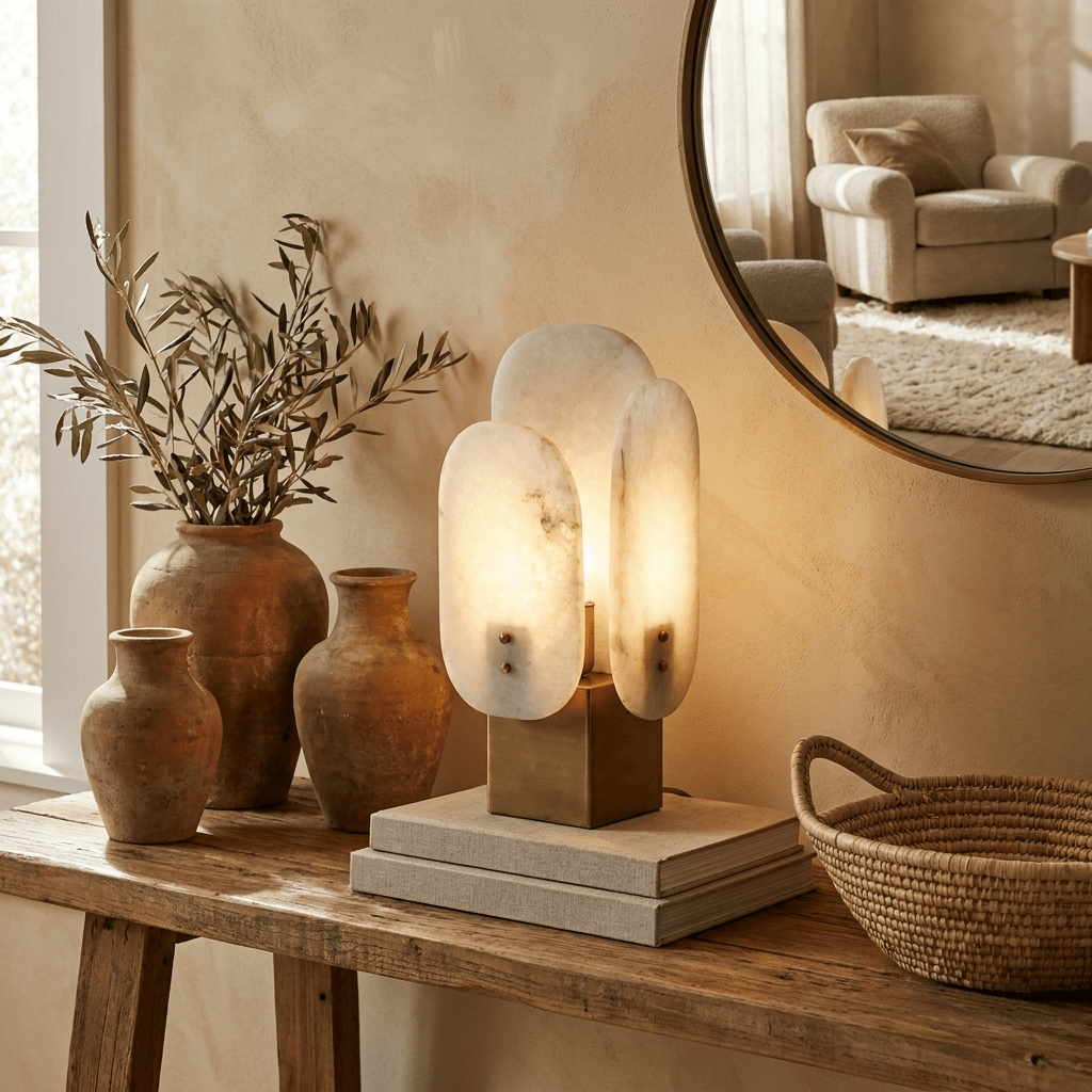 Luma Alabaster Table Lamp with Brass Accents