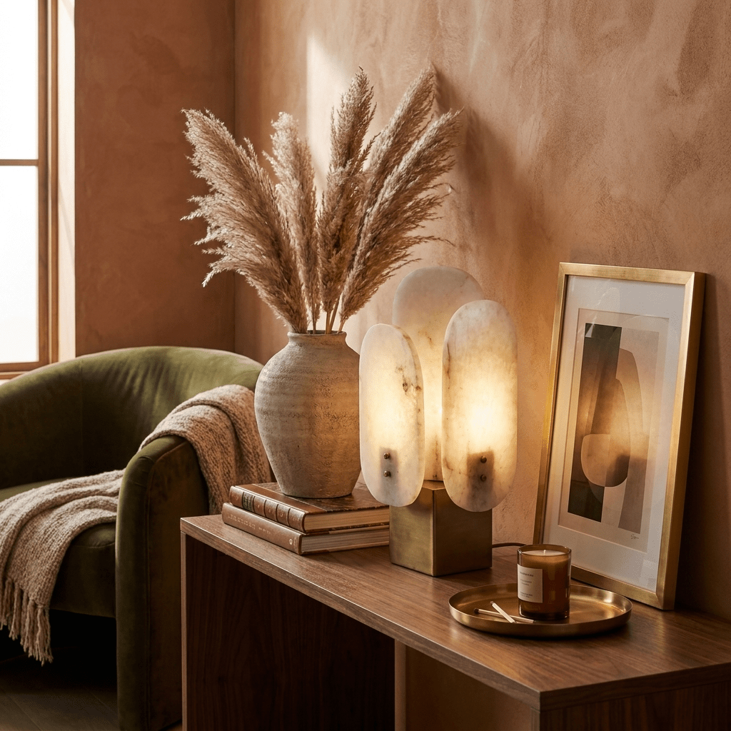 Luma Alabaster Table Lamp with Brass Accents