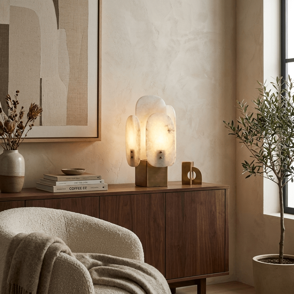 Luma Alabaster Table Lamp with Brass Accents