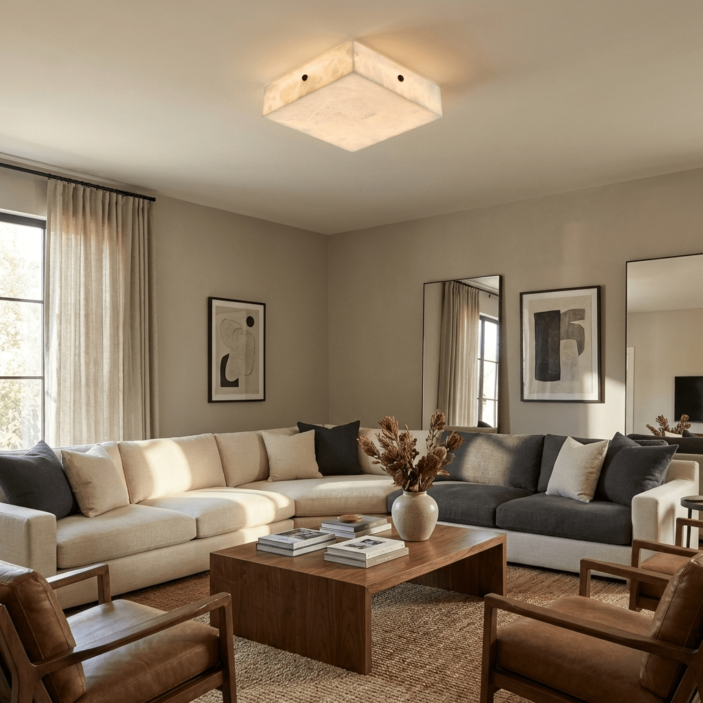 Luma Square Alabaster LED Flush Mount Ceiling Light for Modern Interiors