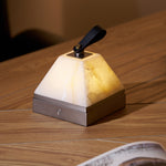 Luma Cube Alabaster Portable Table Lamp with Leather Handle
