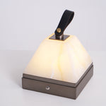Luma Cube Alabaster Portable Table Lamp with Leather Handle