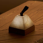 Luma Cube Alabaster Portable Table Lamp with Leather Handle