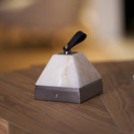 Luma Cube Alabaster Portable Table Lamp with Leather Handle
