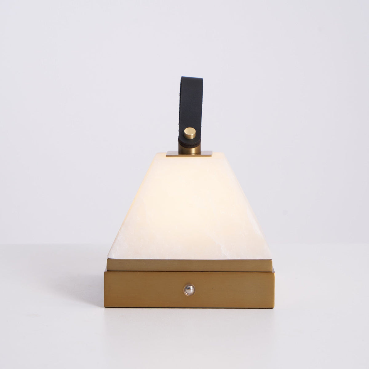 Luma Cube Alabaster Portable Table Lamp with Leather Handle