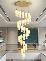 Luma Flora Stairs Chandelier – Cascading Ceramic Petal Light for Grand Interiors