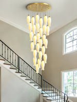 Luma Flora Stairs Chandelier – Cascading Ceramic Petal Light for Grand Interiors