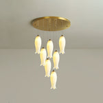 Luma Flora Stairs Chandelier – Cascading Ceramic Petal Light for Grand Interiors