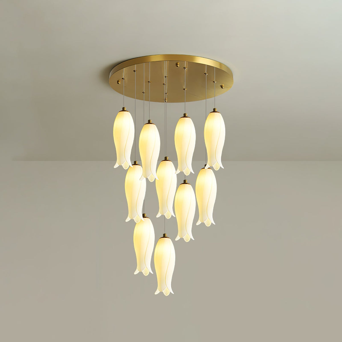 Luma Flora Stairs Chandelier – Cascading Ceramic Petal Light for Grand Interiors